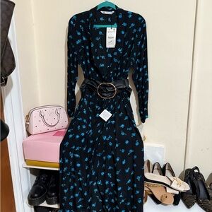 Zara Black Dress with Blue Floral Pattern
